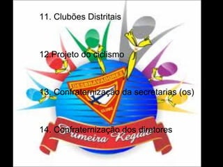 

11. Clubões Distritais



12.Projeto do ciclismo



13. Confraternização da secretarias (os)



14. Confraternização dos diretores

 