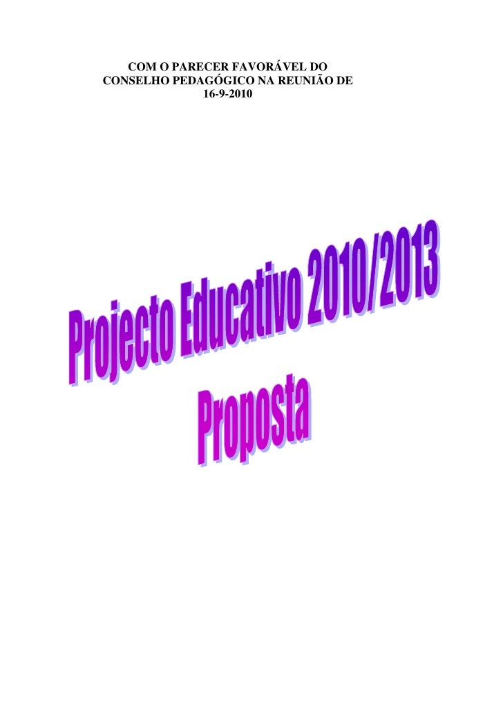 Proposta De Projecto Educativo 10 13 Aprovada Pelo Cp