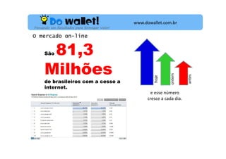 www.dowallet.com.br
Pensando em Resultados para Entregar Valor!

O mercado on-line

81,3
Milhões

e esse número
cresce a cada dia.

antes

ontem

de brasileiros com a cesso a
internet.

hoje

São

 