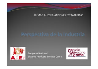 RUMBO AL 2020: ACCIONES ESTRATEGICAS




Congreso Nacional
Sistema Producto Bovinos Carne
 