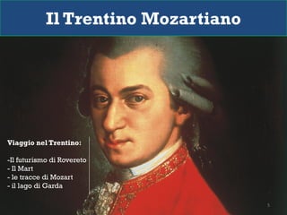 Il Trentino Mozartiano




Viaggio nel Trentino:

-Il futurismo di Rovereto
- Il Mart
- le tracce di Mozart
- il lago di Garda

                                     5
 