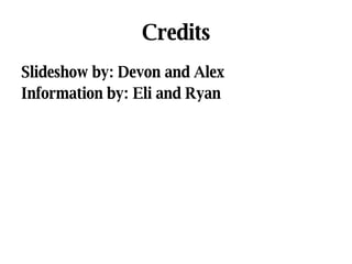 Credits Slideshow by: Devon and Alex Information by: Eli and Ryan 