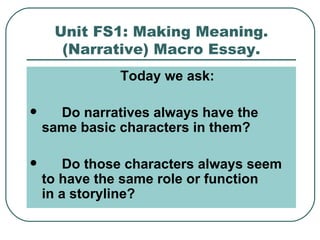 Unit FS1: Making Meaning. (Narrative) Macro Essay. ,[object Object],[object Object],[object Object]