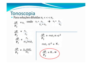 Tonoscopia
 Para soluções diluídas n1 < < < n2
            onde
 
