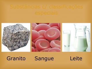 Substâncias c/ classificações
especiais
Granito Sangue Leite
 