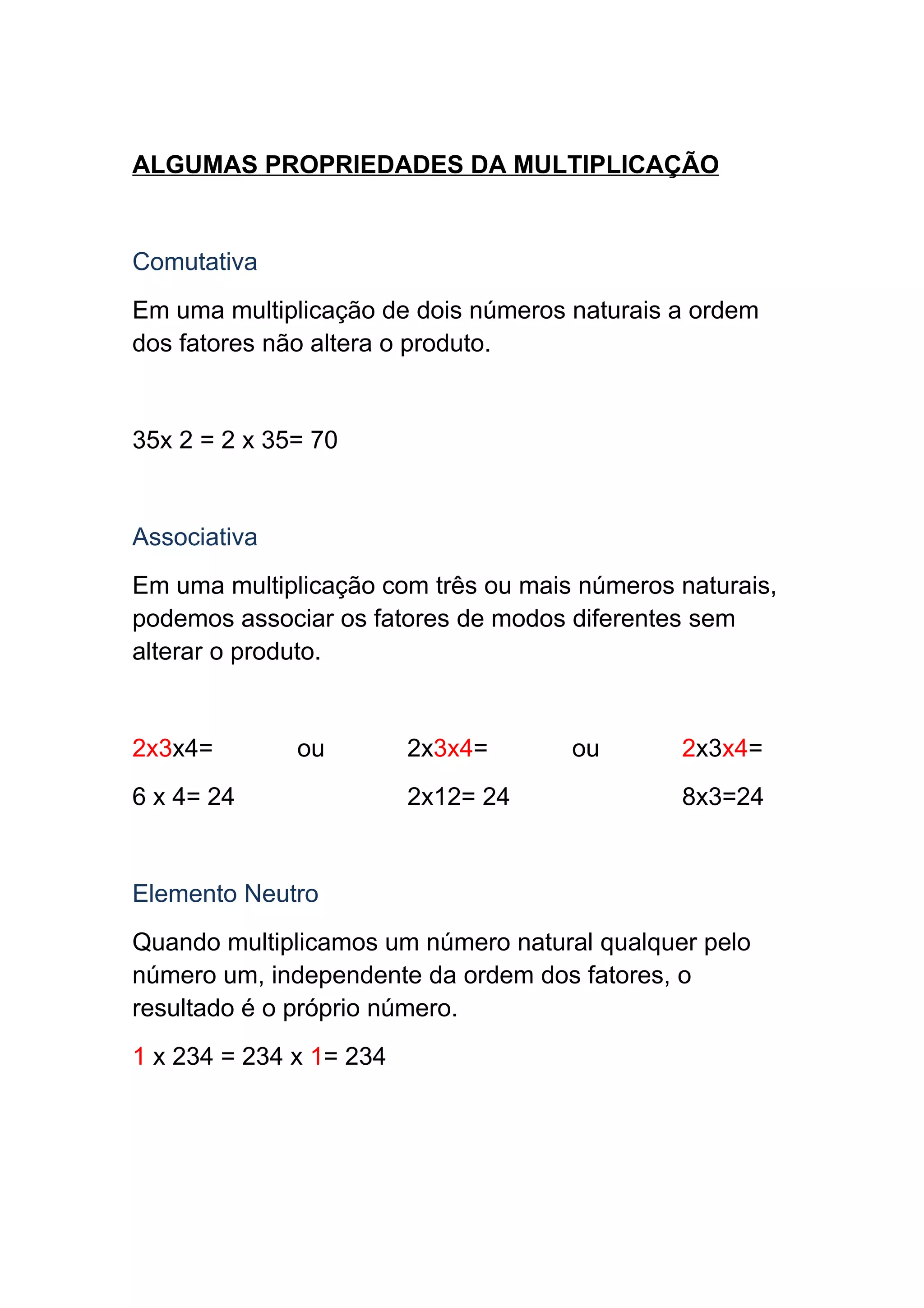 Propriedades da multiplicação | DOC