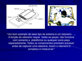 Propriedade Emergente Nova
Uma propriedade é uma propriedade
emergente novo se está presente num
estado macro mas não está presente no
estado micro, onde os micro-estados se
diferem do macro-estado somente no
escopo.

 