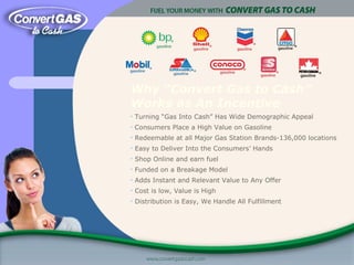 <ul><ul><li>Why “Convert Gas to Cash” Works as An Incentive </li></ul></ul><ul><ul><li>Turning “Gas Into Cash” Has Wide De...