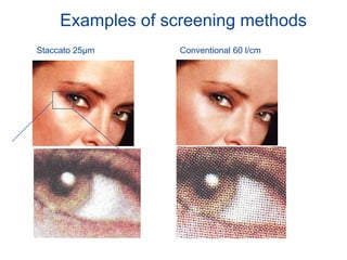 Examples of screening methods
Staccato 25µm Conventional 60 l/cm
 