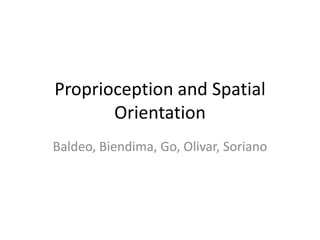 Proprioception and Spatial
Orientation
Baldeo, Biendima, Go, Olivar, Soriano
 