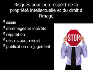 Risques pour non respect de la propriété intellectuelle et du droit à l’image saisie dommages et intérêts réputation destruction, retrait publication du jugement 