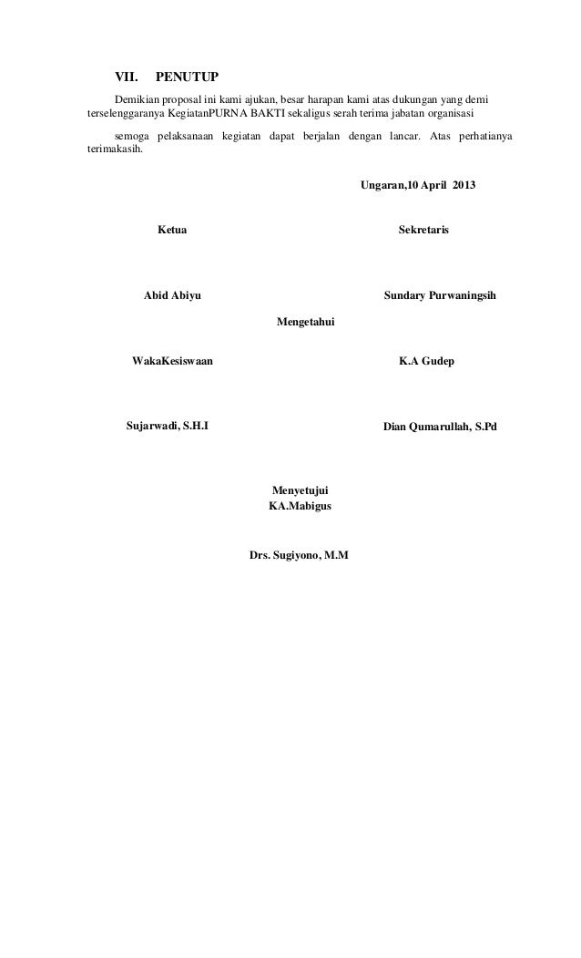 Propsal purna bakti 2013