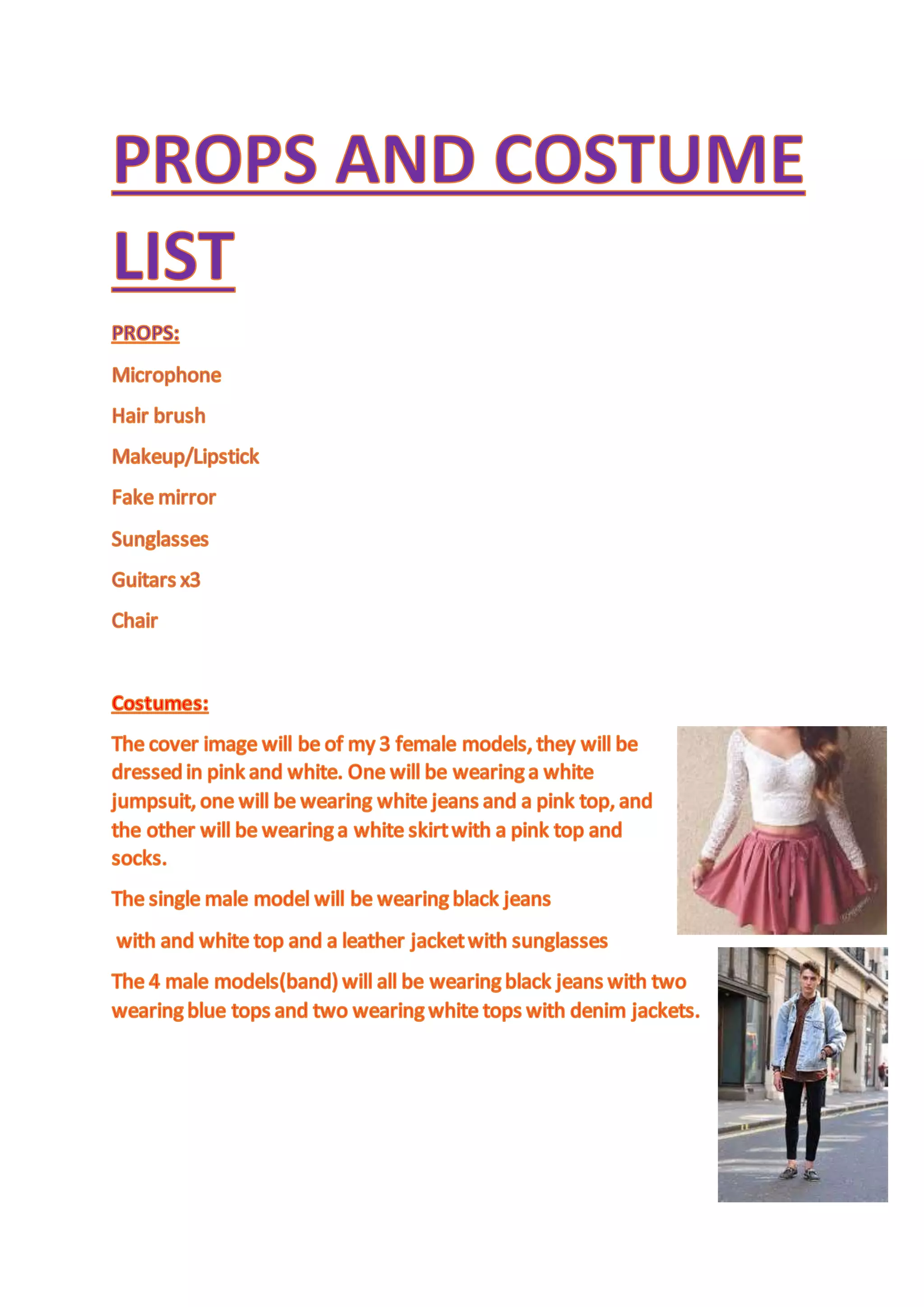 Props and costume list | DOCX | Women\'s Outerwear | Women\'s Clothing