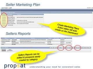 Seller Marketing Plan




Sellers Reports




propsat       understanding your need for consistent sales
 