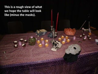 This is a rough view of what
we hope the table will look
like (minus the masks).
 