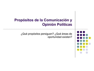 Propósitos de la Comunicación y Opinión Políticas ¿Qué propósitos persiguen? ¿Qué áreas de oportunidad existen? 