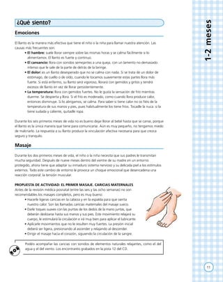 11
1-2meses
¿Qué siento?
Emociones
El llanto es la manera más efectiva que tiene el niño o la niña para llamar nuestra ate...