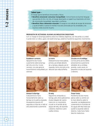 12
1-2meses
PROPUESTA DE ACTIVIDAD: ALIVIAR LAS MOLESTIAS DIGESTIVAS
Con un masaje en la barriga podemos aliviar las moles...