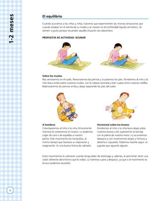 1-2meses
El equilibrio
Cuando acunamos a los niños y niñas, hacemos que experimenten las mismas sensaciones que
cuando est...