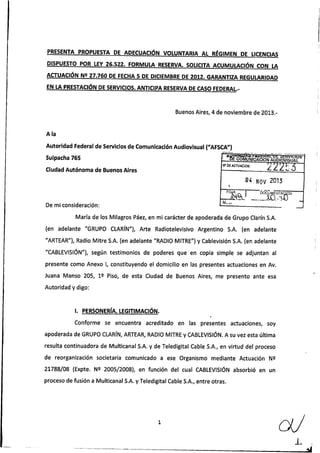 Ley de Medios: Propuesta de adecyacuón del grupo Clarín