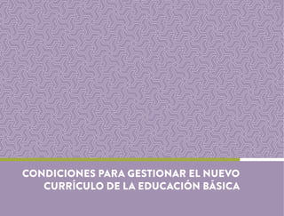 CONDICIONES PARA GESTIONAR EL NUEVO
CURRÍCULO DE LA EDUCACIÓN BÁSICA
 