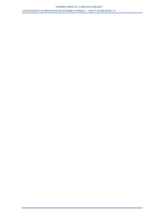 “ALMEIDA MIRAVAL, CAROLINA ELIZAMA”
“ESPECIALISTA EN PROYECTOS DE INVERSION PÚBLICA – CEH N° DE REGISTRO 514 ”
 