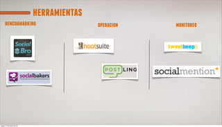 herramientas
      benchamarking                        operacion   monitoreo




jueves, 21 de marzo de 13
 