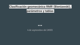 Clasificación geomecánica RMR (Bieniawski),
parámetros y tablas
4 de septiembre del 20XX
 