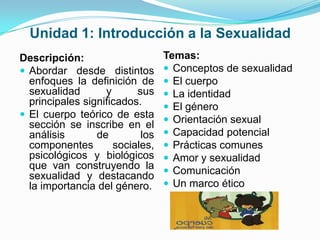 Unidad 2: Sexualidad y curso de vida
Descripción:
 Hace un recorrido de las
manifestaciones de la sexualidad por
las etap...