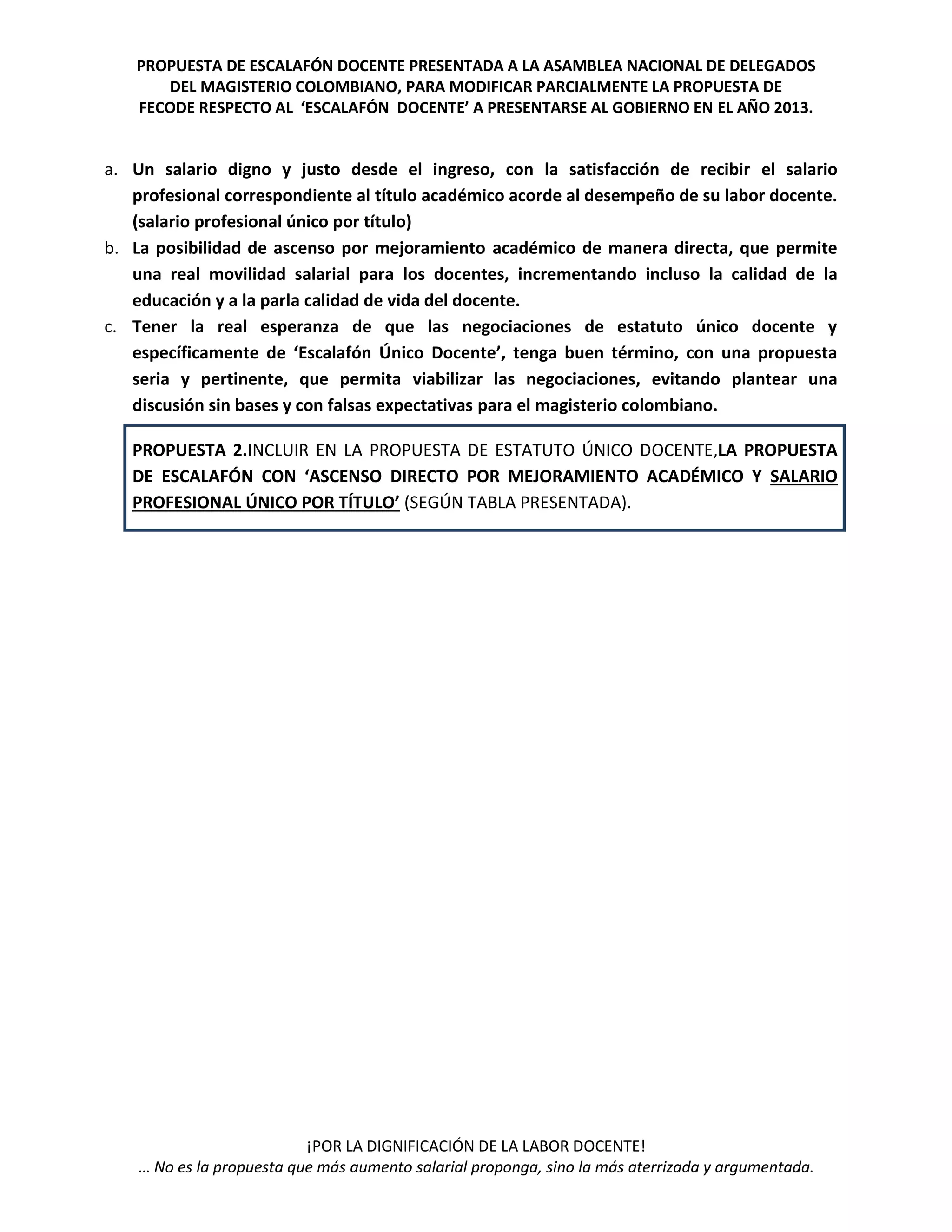 Propuesta de escalafón único docente encuentros fecode propuesta esca…