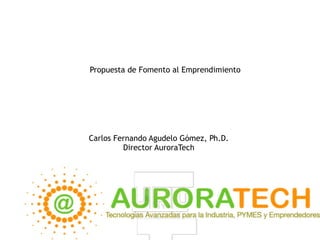 Propuesta de Fomento al Emprendimiento
Carlos Fernando Agudelo Gómez, Ph.D.
Director AuroraTech
 