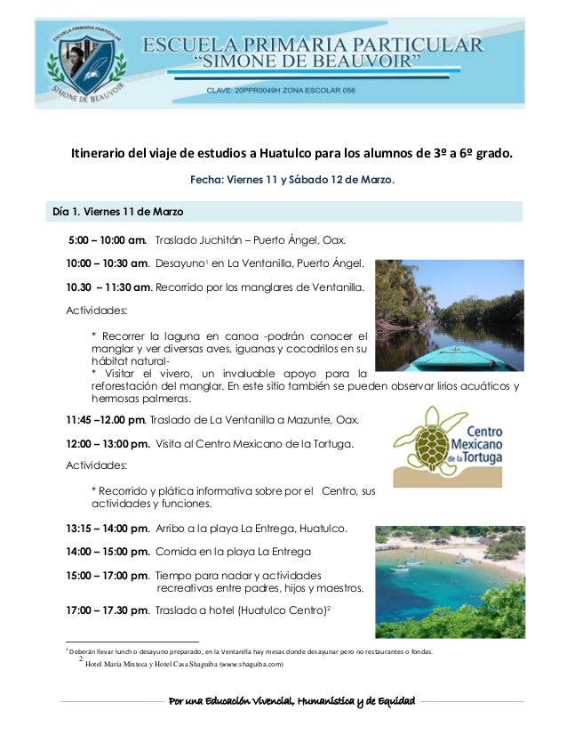 itinerario del viaje de estudios a huatulco marzo 2016