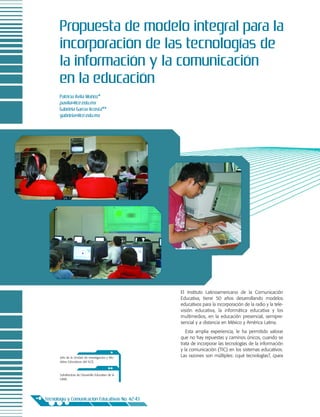 Propuesta de modelo integral para la incorporación de las tecnologías de la información y la comunicación en educación (avila y garcía)