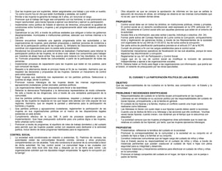  Que las mujeres que son suplentes, deben asignárseles una trabajo y por ende un sueldo,
“no como ocurre hoy en día que están humilladas y aisladas, sin sueldo”.
 Brindar a las mujeres la garantía de trabajo de 5 años, sin renunciar al cargo.
 Promover que el trabajo del hogar sea compartido con los hombres, lo cual promoverá una
mayor oportunidad para los/as hijos/as a ejercer sus derechos y ejercer su participación.
 Implementar como política de Estado el ejercicio de derechos, procurando la igualdad de
condiciones entre hombres y mujeres y así progresivamente abolir este sistema patriarcal
machista.
 Operativizar la Ley 243, a través de políticas estatales que obliguen a todos los gobiernos
departamentales, municipales e instituciones públicas, adecúen sus normas internas a la
Ley 243.
 Generar encuentros mediante una agenda programada entre las autoridades y las
organizaciones de mujeres, para plantear propuestas y viabilizar acciones de incidencia a
favor de la participación política de las mujeres. Ej. Ministerio de Descolonización, debería
coordinar con organizaciones pero no existe este procedimiento.
 Revalorizar los encuentros que anteriormente se realizaban (Tantachawis) para retomar la
participación política de las mujeres, en el área rural, desde sus compromiso para trabajar
por nosotras de abajo hacia arriba “hay avance pero todavía no hay resultados, no se los
ve. Formular propuestas desde las comunidades, a partir de la participación de todas las
personas.
 Implementar procesos de capacitación para las mujeres que están en los pueblos, para
que conozcan las leyes.
 Respeto a la alternancia desde el principio hasta el fin de su mandato. Asimismo que se
respeten las decisiones y propuestas de las mujeres. Generar un mecanismo de control
para estos aspectos.
 Elegir mujeres que realmente nos representen en los partidos políticos. Seleccionar a
quienes se elige, obviar lo político.
 Promover nuevos liderazgos de las mujeres desde las mismas organizaciones,
agrupaciones ciudadanas, juntas vecinales, partidos políticos.
 Las organizaciones deben hacer propuestas para llevar a las asambleas
 Retomar la democracia Participativa y la democracia representativa de modo coherente.
No sólo a través de las dirigencias, sino a través de una verdadera participación de la
comunidad.
 Que los partidos políticos, agrupaciones ciudadanas, respeten y protejan el ejercicio de
cargo de las mujeres en espacios en los que hayan sido electas con voto popular de sus
regiones. Asimismo, que se respete la paridad y alternancia para la participación de
hombres y mujeres.
 Que partidos políticos y agrupaciones ciudadanas, reglamenten la participación de las
mujeres en sus organizaciones políticas en el marco de las disposiciones legales
existentes en este ámbito.
 Cumplimiento efectivo de la Ley 348. A partir de procesos operativos para su
implementación. Que haya presupuesto suficiente para una justicia digna a las mujeres,
tanto urbanas como rurales
 Promover a través de programas, el equilibrio de roles de trabajo doméstico y del cuidado
para permitir que las mujeres puedan contar con espacios para dedicarse a la actividad
política. Incluir dentro de estos programas habilidades para la negociación.
CONTROL SOCIAL
 La sociedad está condicionada en relación a prebendas. Ej. Padrinos de cerveza, las
autoridades visitan las comunidades llevando comida, cerveza y otros productos;
compartimientos con los alcaldes. Todo ello condiciona el accionar de la comunidad a favor
de dicha autoridad. No hay control social. La comunidad llega a las ciudades con
merienda, pero esta dura sólo dos días y después ya no se tiene para comer. Las
organizaciones solicitan que los diputados traigan empanadas “te agarra la corrupción por
la barriga”.
 Otra situación es que se compra la aprobación de informes en los que se señala la
ejecución de recursos en obras, sin embargo se observa en las mismas comunidades que
no es así, que no existen dichas obras.
PROPUESTAS
 Control social debe ser en todos los ámbitos; en instituciones públicas, mixtas y privadas.
El control social es un derecho constitucional, está expresado en la CPE (artículos 241 y
242). Actualmente el Control social sólo son aquellas personas que están en el entorno de
la autoridad.
 Acceso libre a la información, sea esta verbal o escrita, individual o colectiva. (Art. 24).
 Formar parte activa del Consejo Nacional de Lucha contra la Corrupción, enriquecimiento
ilícito y legitimación de ganancias ilícitas, a través de los Representantes de la sociedad
civil organizada de la Ley 044 de 31-03-2012, ley de lucha contra la corrupción.
 Ser parte activa de planificación participativa prevista en el artículo 317 de la NCPE.
 Cumplir de principio a fin con los cargos establecidos para el control social.
 Implementar mecanismos operativos de fiscalización en las sub alcaldías, porque en esos
espacios hay discriminación y corrupción.
 Reglamentar la Ley 341 de Participación y Control Social.
 Lograr que en la Ley de control social se modifique la inclusión de personas
independientes o ajenas a las organizaciones sociales.
NOTA. Debiera haber un fondo para llegar a las organizaciones con información, que podría ser
el bolsón, el restante de presupuesto por las obras ejecutadas.
EL CUIDADO Y LA PARTICIPACIÓN POLÍTICA DE LAS MUJERES
OBJETIVO
Que las responsabilidades de los cuidados en la familia, sea compartido con el Estado y la
Comunidad.
PROBLEMAS Y NECESIDADES IDENTIFICADAS
 Responsabilidades del cuidado en la familia recaen principalmente en las mujeres.
 Lideresas se ven limitadas en su accionar político por las responsabilidades del cuidado de
los/as hijos/as, principalmente, y de la familia en general.
 El cuidado de los hijos/as y la familia, implica un conflicto cuando una mujer quiere
realizarse como lideresas.
 Las lideresas no tienen con quien dejar a sus hijos/as cuando deben asistir a reuniones.
 Cuando una se dedica de lleno a su liderazgo y las acciones que ello conllevan, “muchas
veces los/as hijos/as, cuando crecen, nos reclaman por el tiempo que no estuvimos con
ellas/ellos”.
 “La sociedad censura que las mujeres privilegiemos otras actividades que no sean las
relativas al cuidado de los hijos/as!, por tanto, que las mujeres ejerzamos liderazgos.
PROPUESTAS
 Problematizar, reflexionar la temática del cuidado en la sociedad.
 Promover la corresponsabilidad de la comunidad y la sociedad en su conjunto en el
cuidado de hijos e hijas y la familiar en su conjunto.
 Constituir instancias comunitarias que se hagan cargo del cuidado de niños y niñas.
 Que el Estado asuma su responsabilidad en el cuidado de niños y niñas, a través de
instancias pertinentes que puedan coadyuvar al cuidado de hijos e hijas con plena
seguridad para su integridad y desarrollo.
 Incorporar instancias y mecanismos solidarios para efectivizar el cuidado de niños y niñas
en la comunidad.
 Promover el trabajo compartido del cuidado en el hogar, de hijos e hijas, con la pareja o
padre de familia.
 