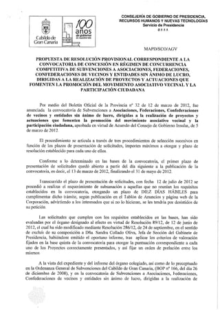 Propuesta de resolución provisional de la convocatoria. cabildo gc