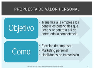 Propuesta de valor personal transmitirla | PDF