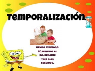 Temporalización.
tiempo estimado:
50 minutos al
día durante
tres dias
seguidos.
 