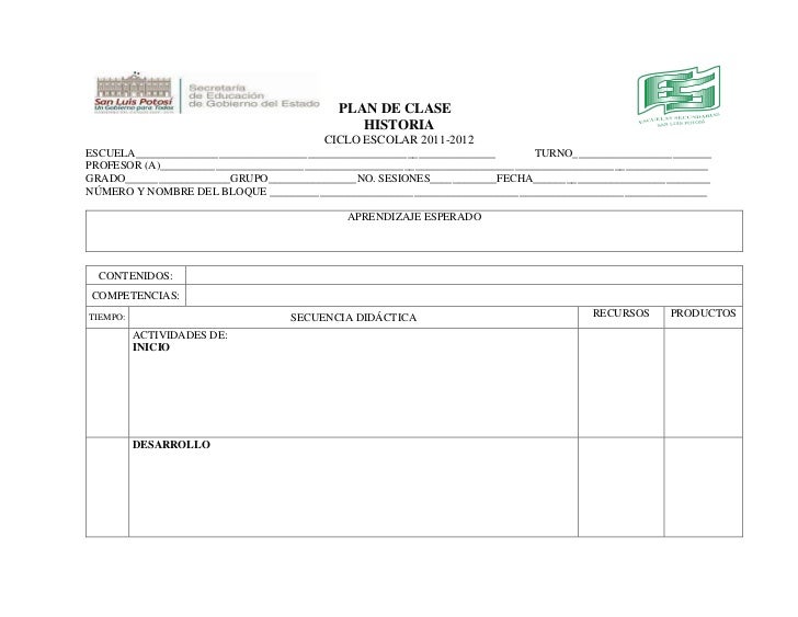 formato para planificacion de clases
