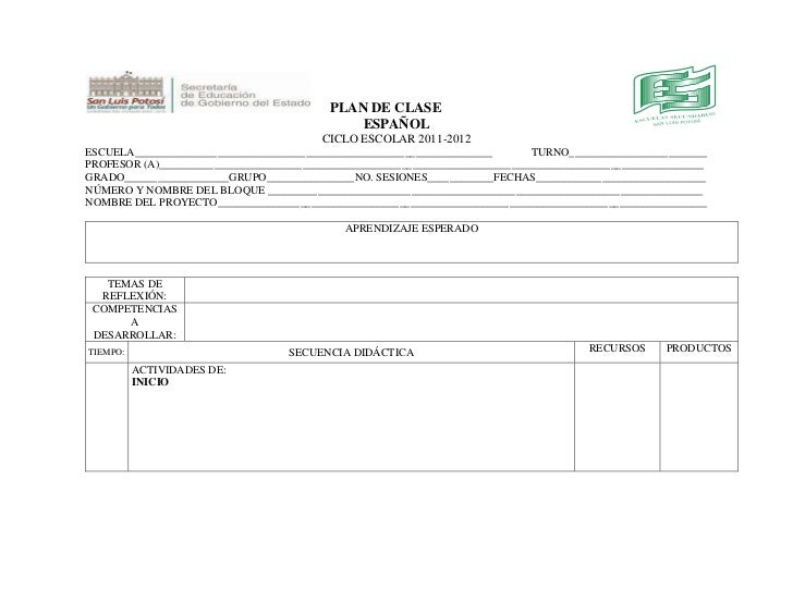 formato de planeacion de clases