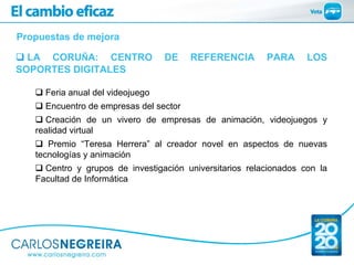 Propuestas de mejora

  LA CORUÑA: CENTRO               DE    REFERENCIA       PARA      LOS
SOPORTES DIGITALES

     Feri...