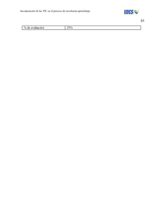 51 
Incorporación de las TIC en el proceso de enseñanza-aprendizaje 
% de evaluación 25% 
