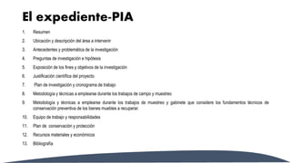 El expediente-PIA
1. Resumen
2. Ubicación y descripción del área a intervenir
3. Antecedentes y problemática de la investi...