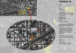 Nuevacanchade
Morón
TERRENO 30
UGC:
4/1
TIPO:
Construcción.
DIRECCIÓN:
2da. Rivadavia entre Mercedes
Y Avellaneda
SUPERFICIE:
1500m2 aprox.
COU:
AC (Área Central)
Área central de cada localidad
destinada a la localización de
usos:
comerciales, administrativos,
financieros, institucionales y
de servicios a escala de las
distintas localidades del
Municipio.
Permite la localización de uso
residencial con alta densidad.
FOS: 0,6
FOT: 2
H max: 25 m
Valor de la tierra: US$700
N
Est. Castelar
 