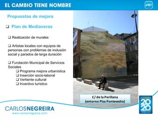 Propuestas de mejora

  Plan de Medianeras

  Realización de murales

  Artistas locales con equipos de
personas con probl...