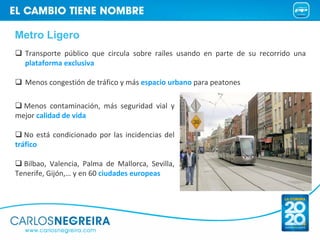 Metro Ligero
   Transporte  público  que  circula  sobre  raíles  usando  en  parte  de  su  recorrido  una 
   plataforma...
