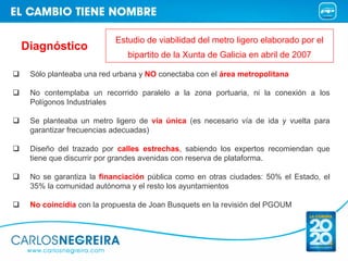 Estudio de viabilidad del metro ligero elaborado por el
Diagnóstico
                           bipartito de la Xunta de Ga...