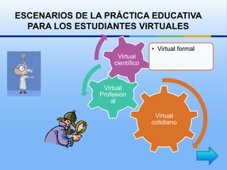ESCENARIOS DE LA PRÁCTICA EDUCATIVA
  PARA LOS ESTUDIANTES VIRTUALES

                                • Virtual formal
   ...