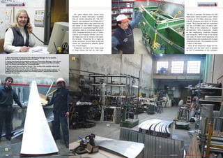 1 
1. Mitra Tarnonsky is Industrias KC’s Marketing Manager for its satellite 
division; she is also actively involved in sales. 
2. Carlos Paz (right) is the satellite division’s Production Manager. Claro Franz 
is standing to his side (left). They are showing us a panel from the 4.5-meter 
dish. 18 of them are needed for a complete dish. 
3. A look inside the production facility. This is where the satellite dishes are 
manufactured that carry the name Propulsa. 
4. This is the press used to produce the panels for the 4.5-meter antenna. “It 
takes about 15 minutes to make one of these panels”, explains Production 
Manager Carlos Paz. 
2 
Ten years before that, Carlos Kase 
founded a metal fabrication business 
that he named Industrias KC. The “KC” 
doesn’t just represent his initials but in 
Spanish these letters also sound like his 
last name. In the 1990’s Propulsa and 
Industrias KC cooperated together which 
ultimately lead to a strategic alliance in 
2010: Propulsa became a part of Indus-trias 
of four divisions, one of them is the one 
where we manufacture satellite dishes 
and C-band feeds.” 
Production numbers with these kinds 
of large dishes are not all that high. 
3 
4 
KC and Propulsa founder Juan Car-los 
Vegas was put in charge of the satel-lite 
division. “Industrias KC is made up 
“We sell on average 250 dishes and 500 
feeds and C-band couplers a year.” When 
it comes to 4.5-meter antennas, Indus-trias 
KC produces only about 25 of them 
a year. “Most popular with our customers 
are the 2.4-meter and 3.0-meter dish-es.” 
Most of the production is shipped 
domestically. “20% is exported - mostly 
to the neighboring countries Uruguay 
and Paraguay.” While most of the dishes 
are made of sheet metal segments, the 
smaller dishes are manufactured through 
rotational presses. The smallest size dish 
is 90cm in diameter. 
Many of the production steps are out-sourced, 
only the main work is handled 
by the 75 employees of the company. 
100 TELE-audiovision International — The World‘s Largest Digital TV Trade Magazine — 07-08/2014 — www.TELE-audiovision.com www.TELE-audiovision.com — 07-08/2014 — TELE-audiovision International — 全球发行量最大的数字电视杂志101 
 