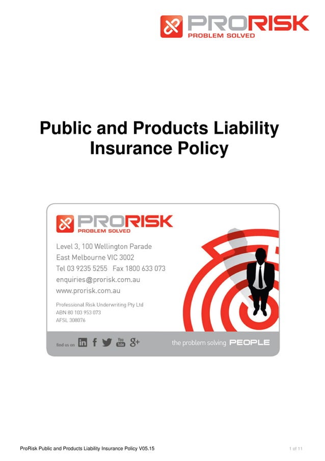 ProRisk Public and Products Liability Insurance Policy | PDF