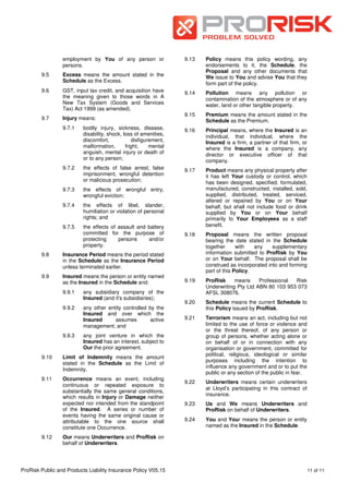 ProRisk Public and Products Liability Insurance Policy | PDF